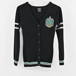 HARRY POTTER Womens Slytherin Cardigan Sz XS Button‎ Front Knit Sweater Hogwarts